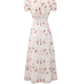 Begonia floral V-neck dress new French gentle puff sleeve temperament design long dress R0117