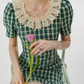 French skirt green plaid dress summer retro short skirt petite short skirt female summer R3457