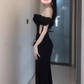 Little black dress, elegant high-end evening dress, high-end hip-wrapped tube top dress R0468