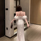 White one-shoulder dress 2025 sexy tube top hip slit banquet evening dress skirt R1528