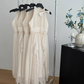 Sleeveless halter dress with waist and ruffled French long skirt R2027