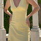 Yellow vest V-neck waist slimming A-line hip skirt homecoming dress R3937