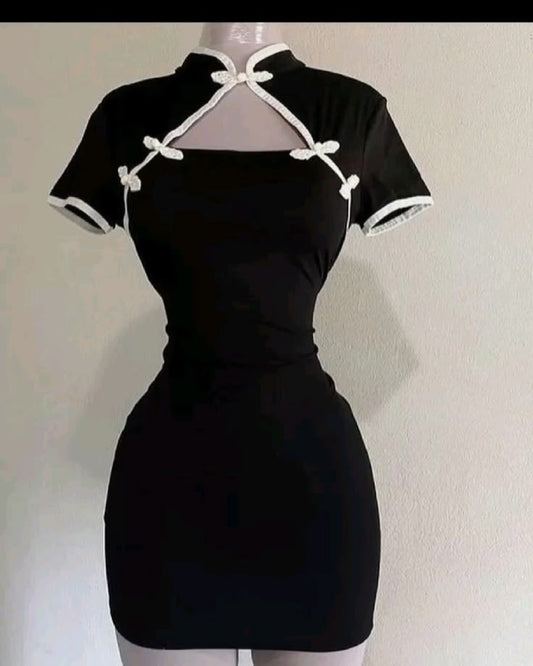 Black cheongsam slim waist short skirt Chinese style homecoming dress R2795