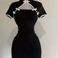 Black cheongsam slim waist short skirt Chinese style homecoming dress R2795