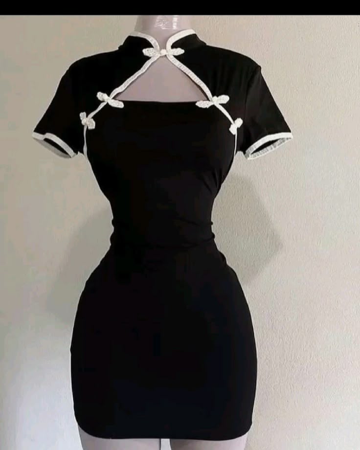 Black cheongsam slim waist short skirt Chinese style homecoming dress R2795