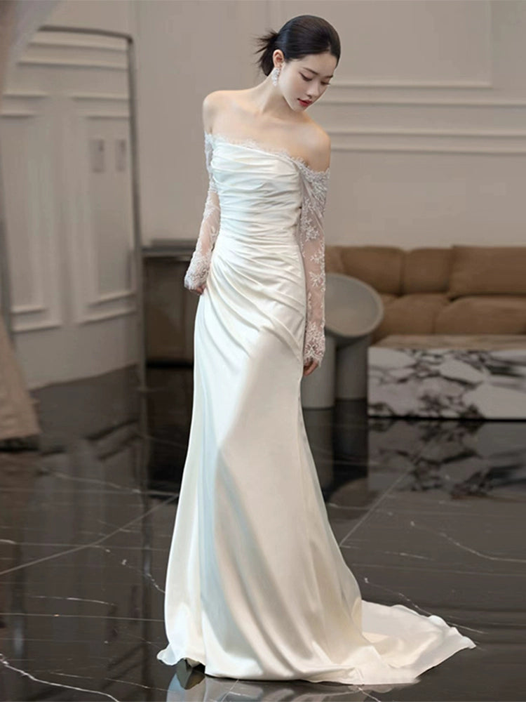 Long Sleeves Lace Wedding Dresses Long Bridal Gown      S7210