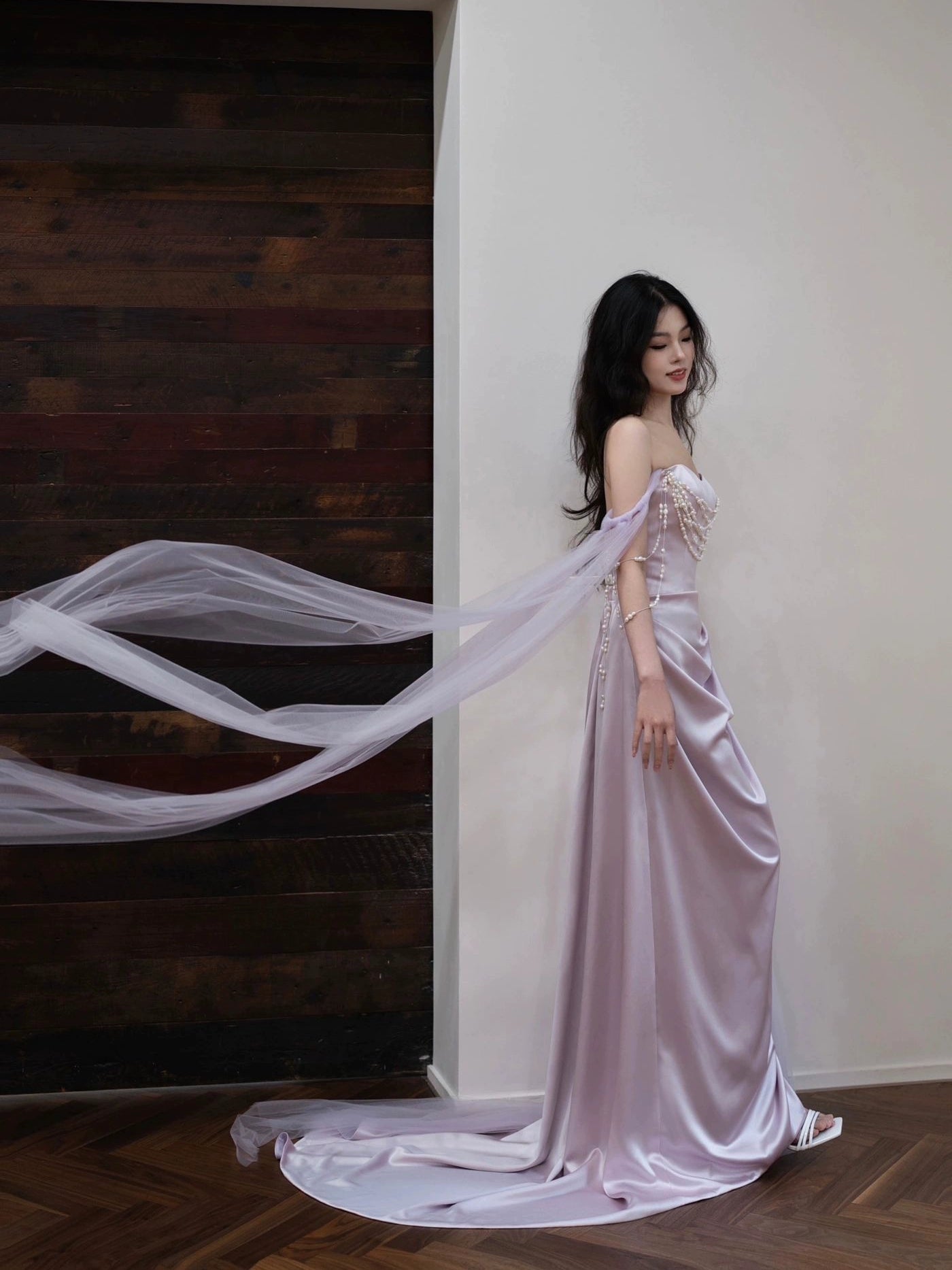 Lilac Elegant Evening Gowns Off Shoulder Long Prom Dress     S7218