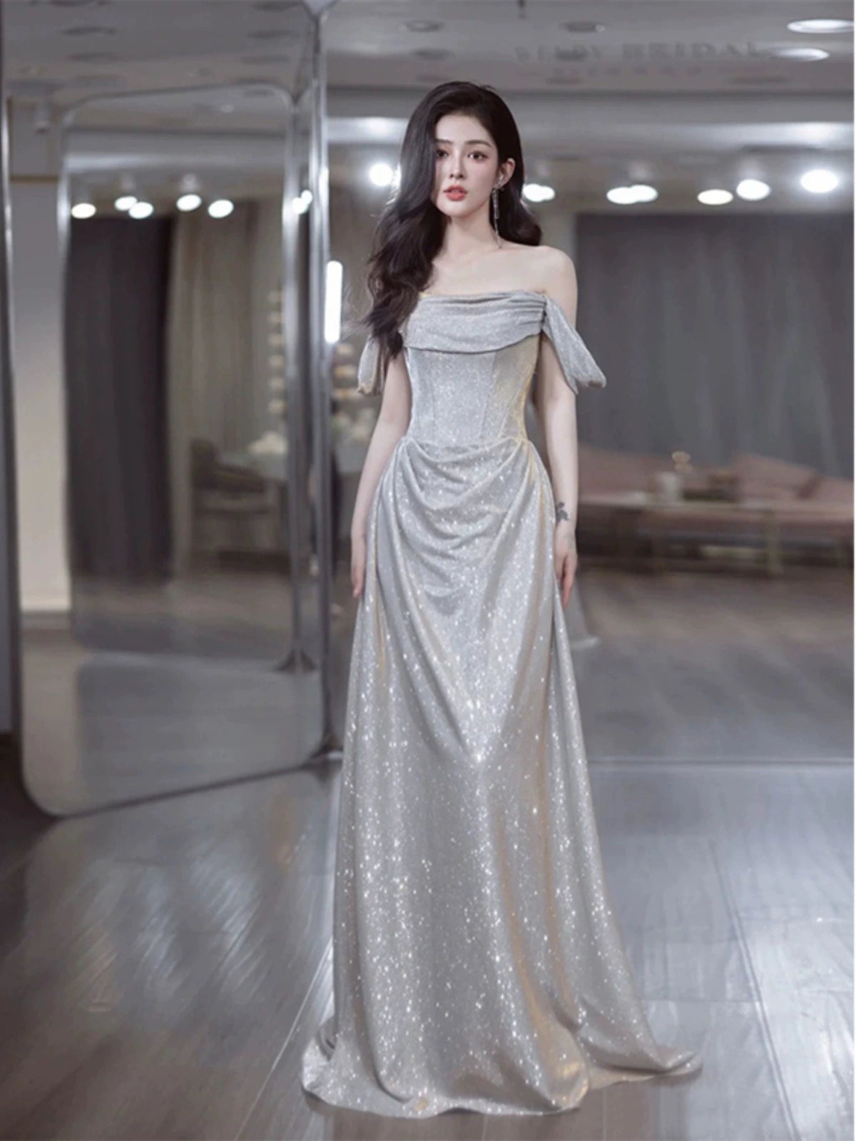 Elegant Shinny Evening Gowns Off Shoulder Long Prom Dress     S7212