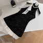 Bowknot black suspender dress 2025 loose and slim A-line skirt niche bottoming skirt R1986