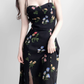 2025 summer new retro black floral waist slim sexy suspender dress R0917