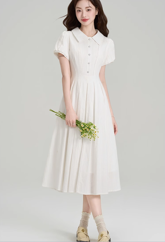 Summer gentle style little white dress new French college style temperament dress R2360