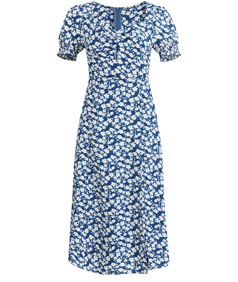 French holiday style long blue 2025 new dress R2605