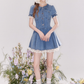 Vintage denim dress with baby doll collar, puff sleeves and waist-hugging tutu skirt R4543