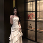 French gentle style ruffled sling dress temperament lady high-end waist hip banquet dress skirt R0410