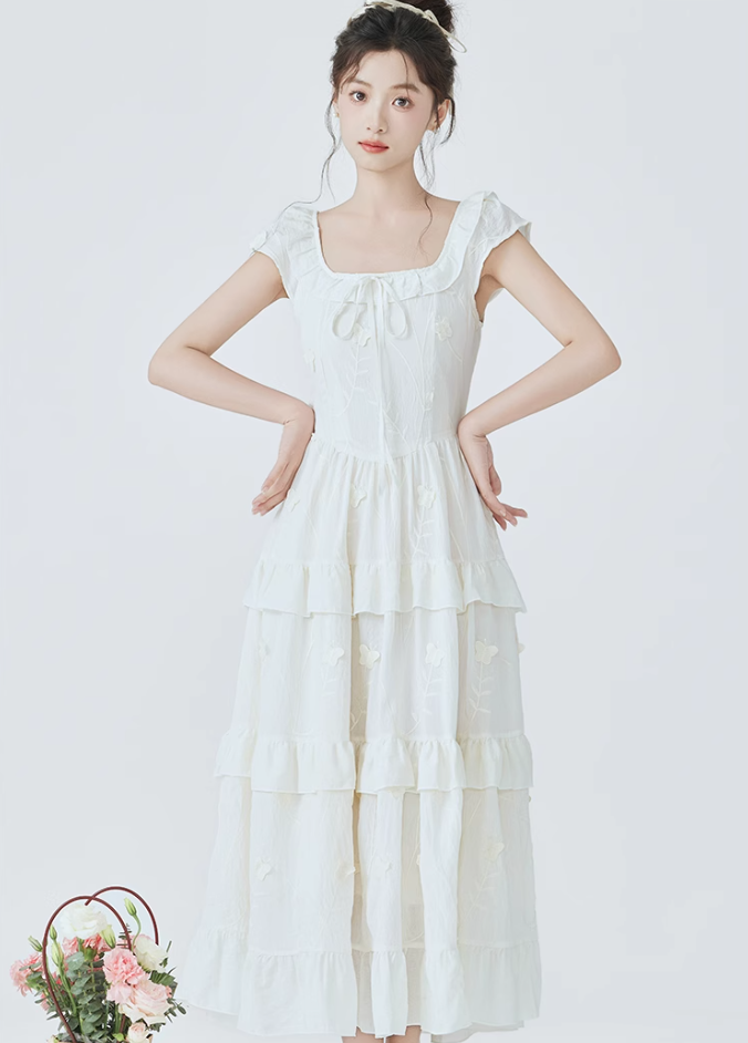 Tea break French gentle style sweet dress new waist temperament long dress R2378
