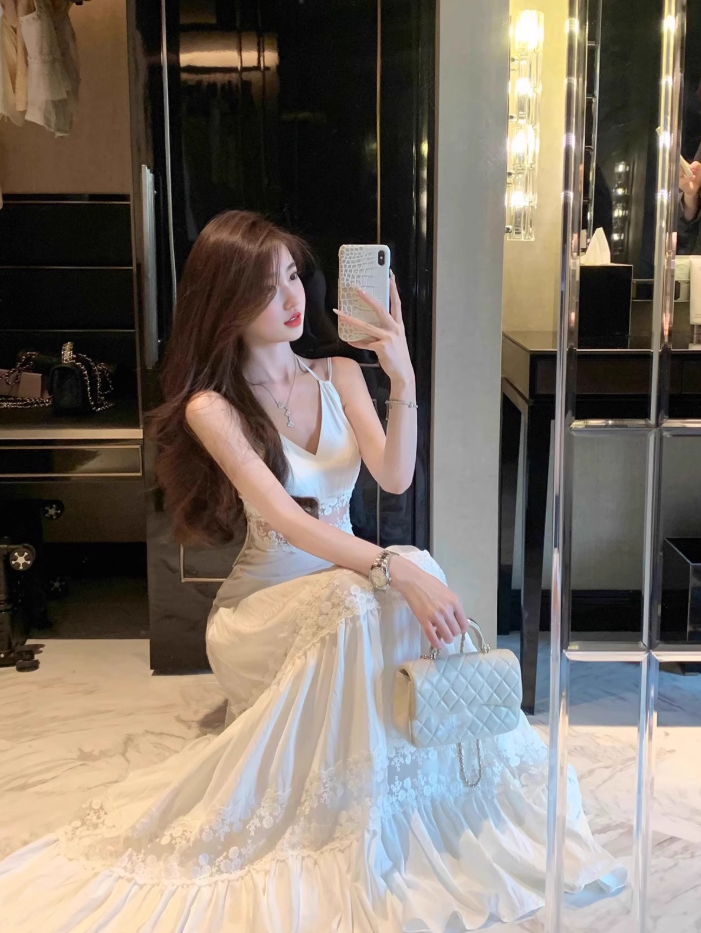 Temperament lace suspender dress waist dress long skirt R0488