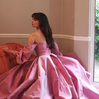 Princess Puffy Silky Women's Prom Gown Barbie PInk Waist Fitted Maxi Evening Dress Birthday Dress — Fall Outfit 2026 New  RS3243