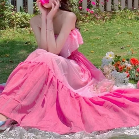Vibrant Flowy Chiffon Women's Prom Gown Barbie Pink Corset Maxi Evening Dress Birthday Dress — Fall Outfit 2026 New RS3154