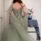 Puffy Tulle Glitter Prom Gown Green Women's Maxi Birthday Dress Evening Dress RS2975
