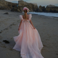 Flowy Pleated High-slit Women's Prom Gown Blush Pink Corset Maxi Evening Dress Birthday Dress — Fall Outfit 2026 New RS3225