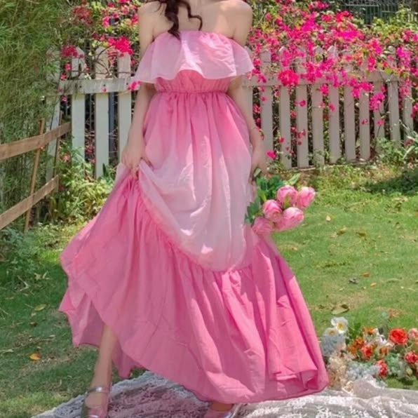 Vibrant Flowy Chiffon Women's Prom Gown Barbie Pink Corset Maxi Evening Dress Birthday Dress — Fall Outfit 2026 New RS3154