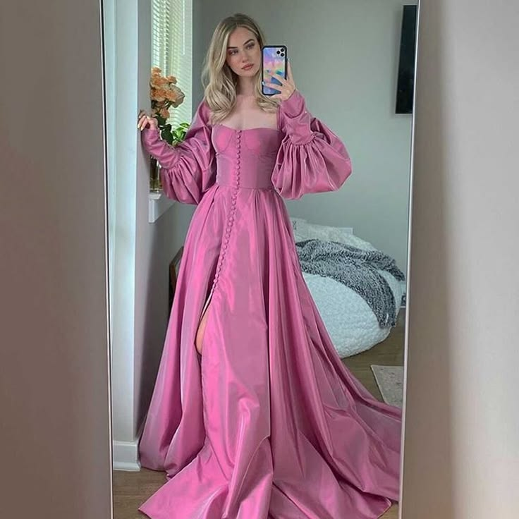 Princess Puffy Silky Women's Prom Gown Barbie PInk Waist Fitted Maxi Evening Dress Birthday Dress — Fall Outfit 2026 New  RS3243