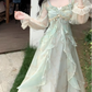 Flowy Chiffon Pleated Women's Prom Gown Soft Green Corset Maxi Evening Dress Birthday Dress — Fall Outfit 2026 New RS3208