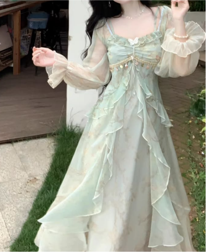 Flowy Chiffon Pleated Women's Prom Gown Soft Green Corset Maxi Evening Dress Birthday Dress — Fall Outfit 2026 New RS3208