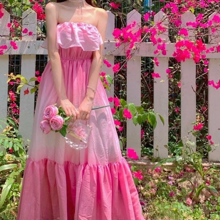 Vibrant Flowy Chiffon Women's Prom Gown Barbie Pink Corset Maxi Evening Dress Birthday Dress — Fall Outfit 2026 New RS3154