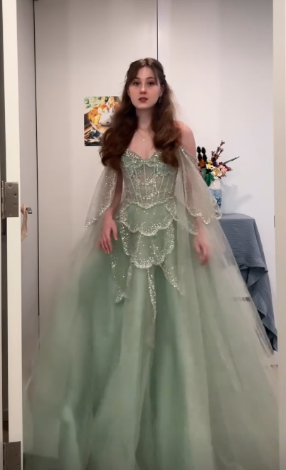 Puffy Tulle Glitter Prom Gown Green Women's Maxi Birthday Dress Evening Dress RS2975