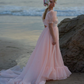 Flowy Pleated High-slit Women's Prom Gown Blush Pink Corset Maxi Evening Dress Birthday Dress — Fall Outfit 2026 New RS3225