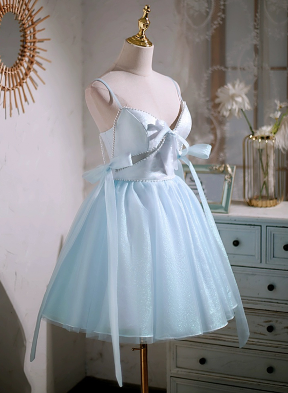Pretty Blue Homecoming Dress , Striped Corset Mini Summer Dress Cami Dress RS1433