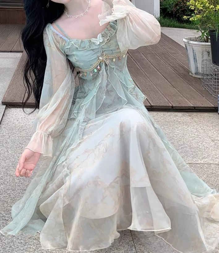 Flowy Chiffon Pleated Women's Prom Gown Soft Green Corset Maxi Evening Dress Birthday Dress — Fall Outfit 2026 New RS3208