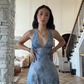 Flowy Print Floral Prom Gown Baby Blue Women's Corset Maxi Birthday Dress Party Dress RS3051
