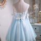 Pretty Blue Homecoming Dress , Striped Corset Mini Summer Dress Cami Dress RS1433
