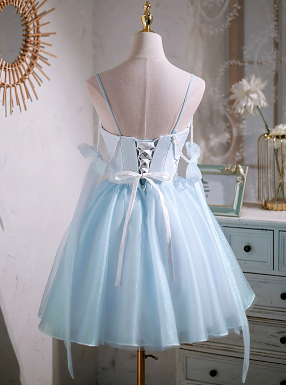 Pretty Blue Homecoming Dress , Striped Corset Mini Summer Dress Cami Dress RS1433