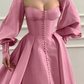 Princess Puffy Silky Women's Prom Gown Barbie PInk Waist Fitted Maxi Evening Dress Birthday Dress — Fall Outfit 2026 New  RS3243
