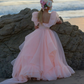 Flowy Pleated High-slit Women's Prom Gown Blush Pink Corset Maxi Evening Dress Birthday Dress — Fall Outfit 2026 New RS3225