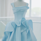 Light blue suspender waist three-dimensional skirt design layered princess skirt homecoming dress R4183