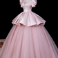 Elegant Pink A-Line Square Tulle Tem Corset Maxi Prom Dress Evening Dress RS404