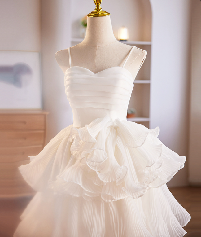 Pretty Ivory Homecoming Dress , Tiered Tulle Corset Mini Party Dress Cami Dress RS1442