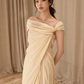 Flowy Chiffon Bateau Corset Prom Gown , Champagne Women's Maxi Evening Dress RS2657
