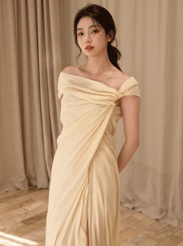 Flowy Chiffon Bateau Corset Prom Gown , Champagne Women's Maxi Evening Dress RS2657