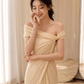 Flowy Chiffon Bateau Corset Prom Gown , Champagne Women's Maxi Evening Dress RS2657