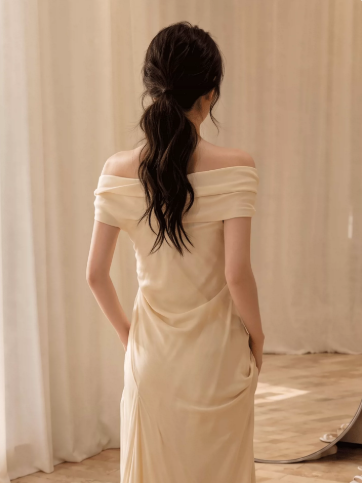 Flowy Chiffon Bateau Corset Prom Gown , Champagne Women's Maxi Evening Dress RS2657