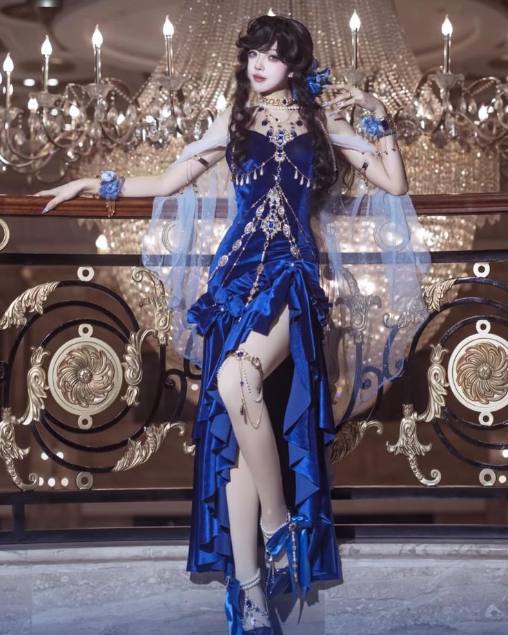 Dark blue suspender waist slim irregular design long skirt, prom dress R5298