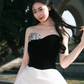 Black top asymmetrical tube top design white bud skirt short skirt homecoming dress R4192