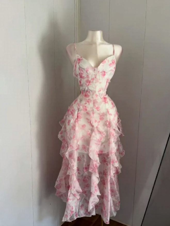 Charming Floral Prom Dress ,A-Line Spaghetti Straps Tulle Corset Maxi Summer Dress Cami Dress RS1144