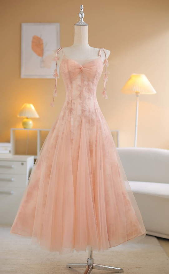 Elegant Orange Prom Dress ,A-Line Spaghetti Straps Tulle Bodycon Maxi Summer Dress Cami Dress RS1146