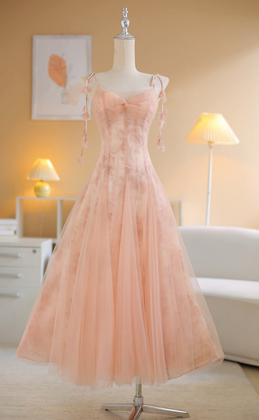 Elegant Orange Prom Dress ,A-Line Spaghetti Straps Tulle Bodycon Maxi Summer Dress Cami Dress RS1146